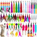 funfeline 50 Pcs Cat Feather Toys Refill Cat Wand Replacement Feathers Replacement Refills with Bells Cat Toy Feather Refills Cat Wand Attachments Feathers Interactive Cat Toys for Cat Toys